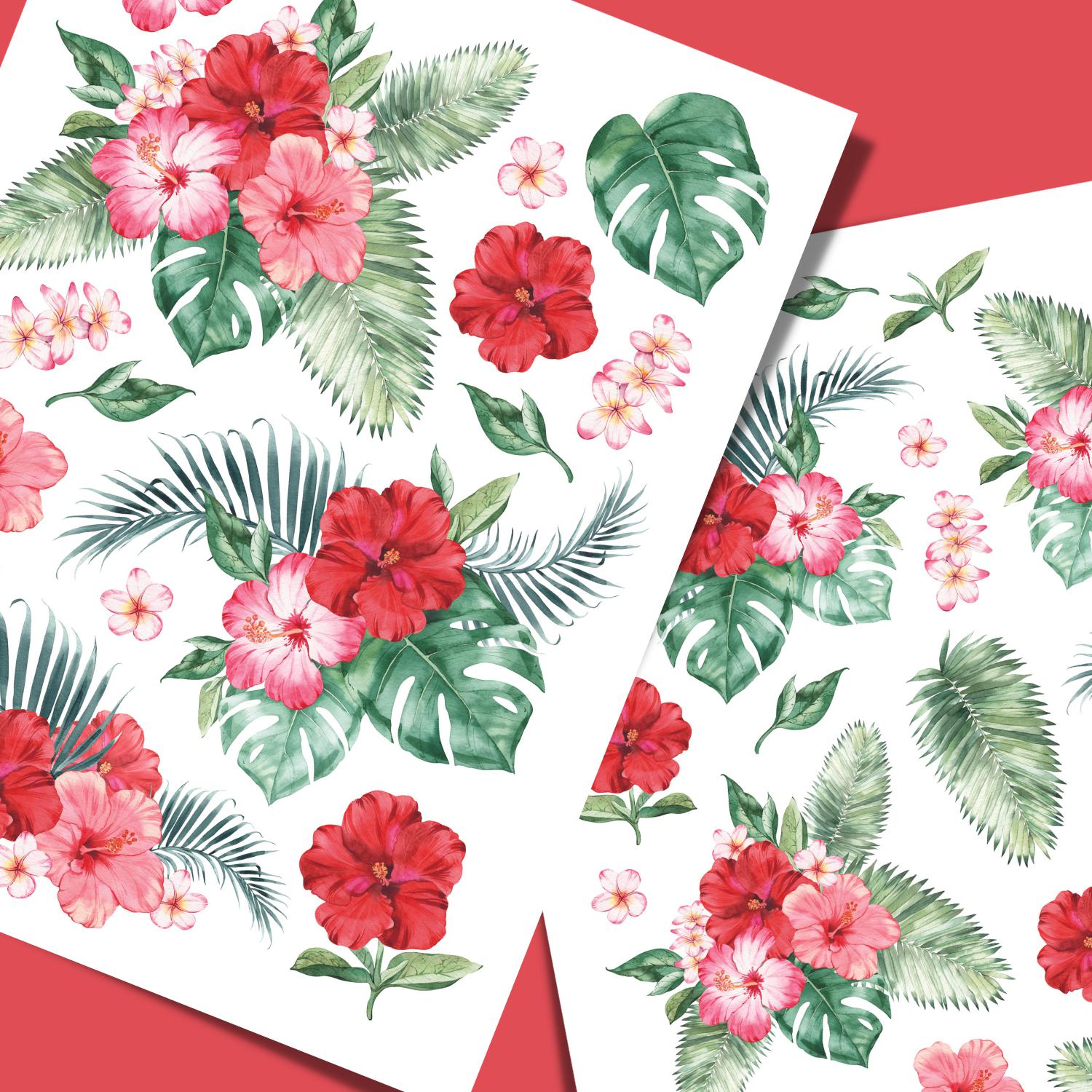 Hibiscus & Palm Leaves Rub-on Transfer-Rub-on Transfer-Essential Stencil