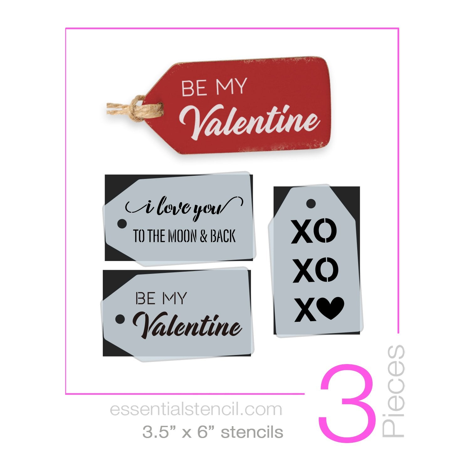 Be My Valentine Mini Tag Stencil Set (3 Pack)-Valentine-Essential Stencil