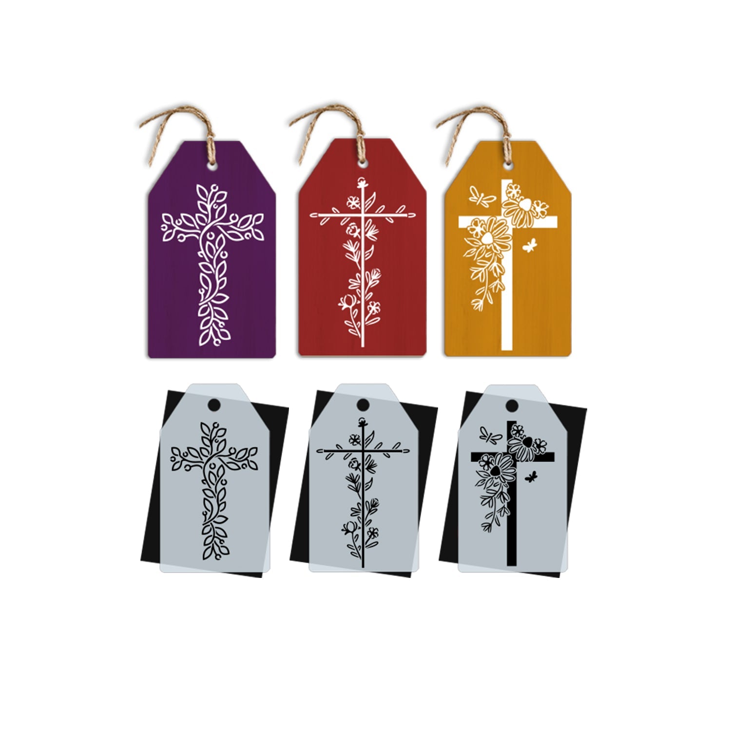 DIY reusable mini Christian floral cross stencils, Christian religion tiered tray home decor, abstract cross,  Easter mini wood tags, Mini Easter faith wood signs, crosses for arts and crafts