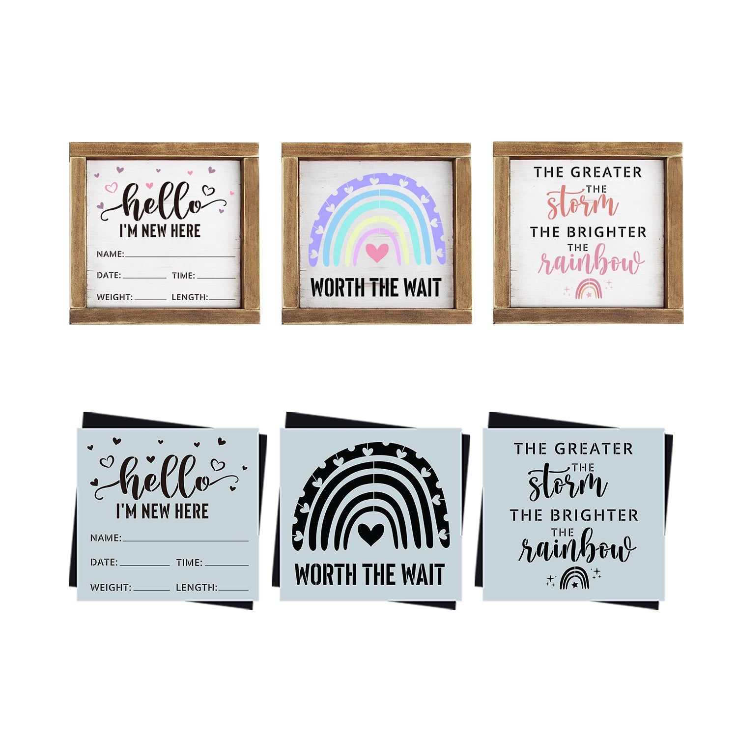 DIY newborn or  nursery wood signs, hello im new here, worth the wait, birth announcement Reusable sign stencils