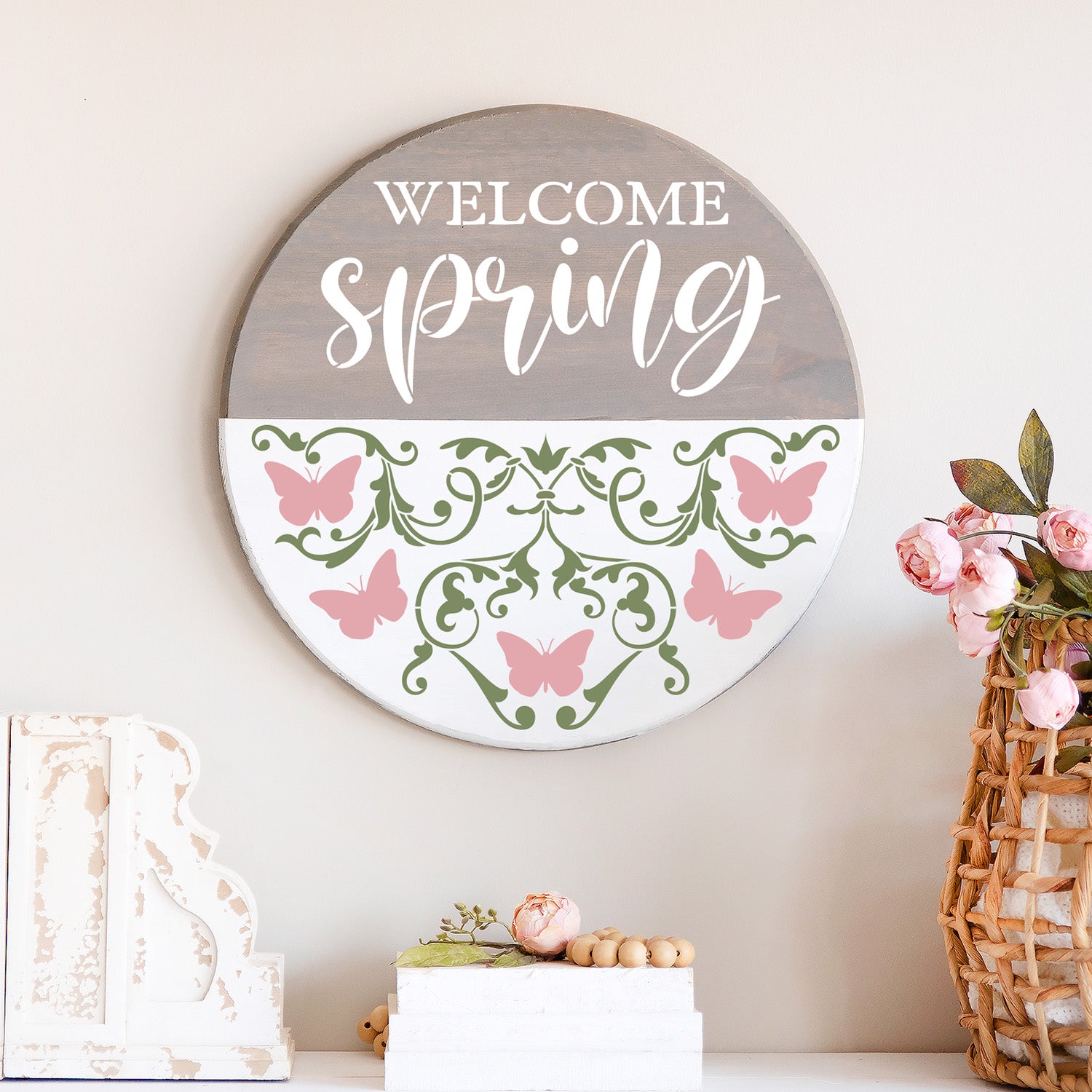 Welcome Spring Butterly Door Hanger 12x12 Stencil-Spring-Essential Stencil