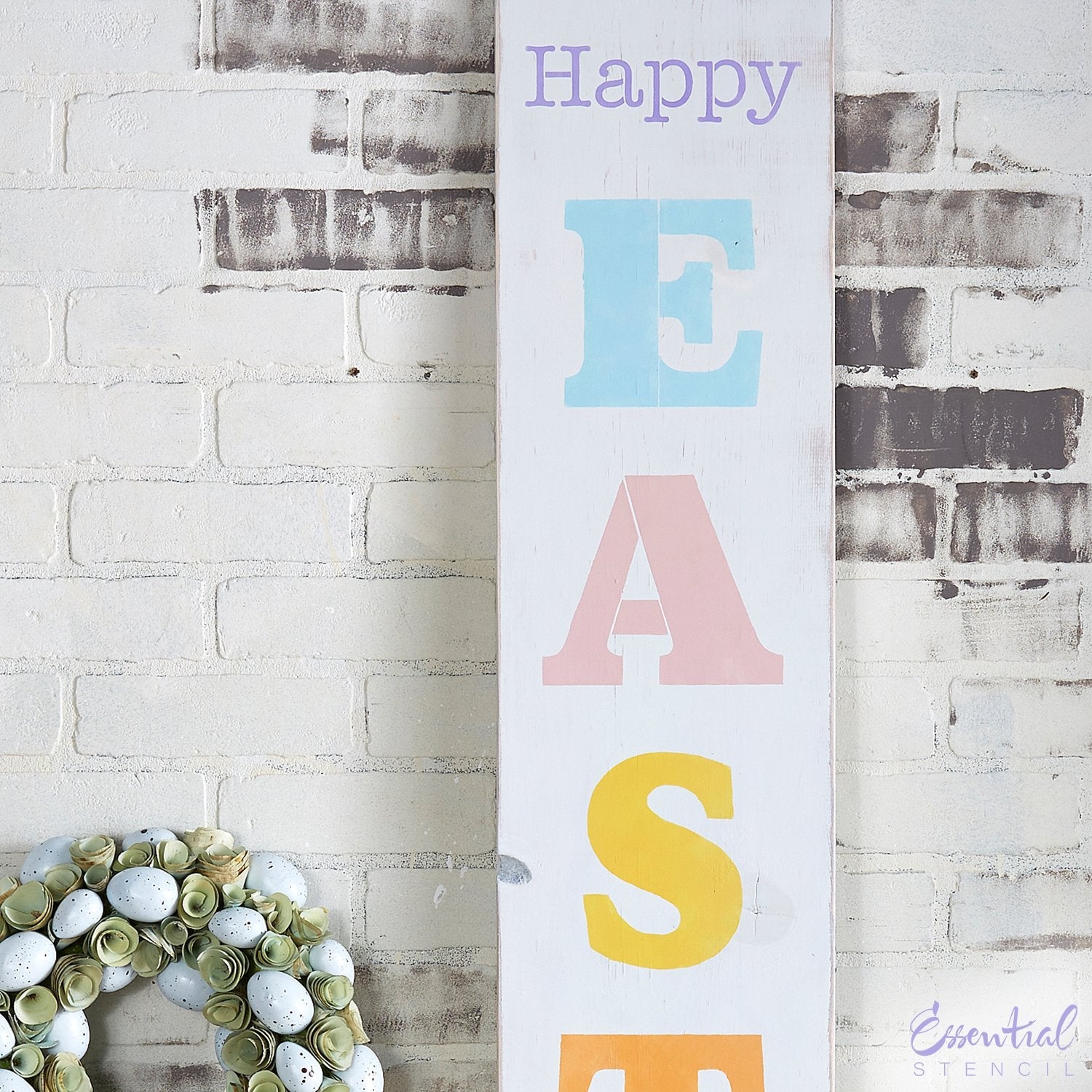 Reusable Vertical Happy Easter front porch leaner sign stencil for painting on wood | DIY Easter and spring Home Decor