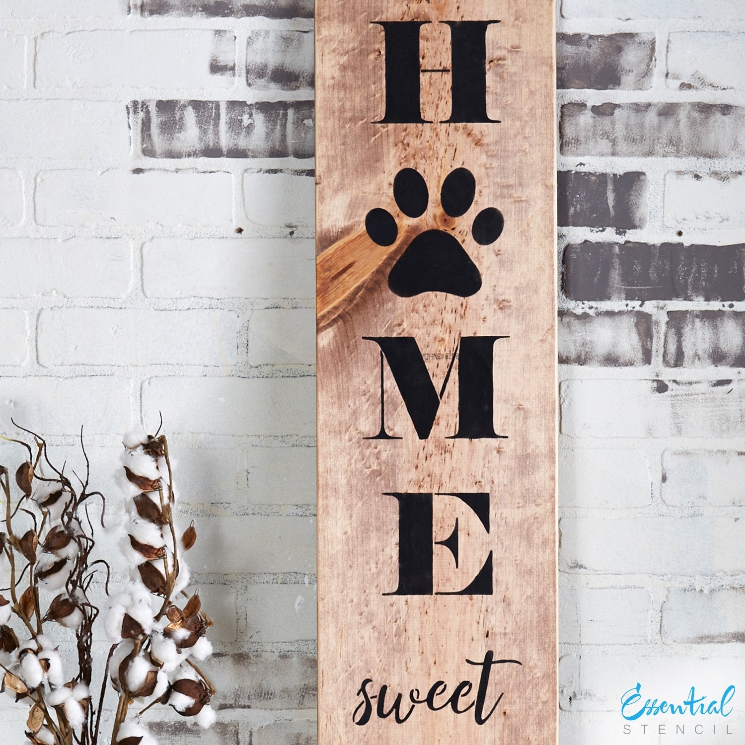 Reusable Vertical Home Sweet Home Sign Stencil for painting 5ft wood porch signs | Bonus Paw print stencil, 5ft Vertical Home Sweet Home front porch leaner sign